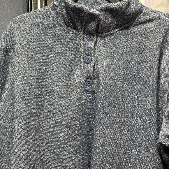 Eddie Bauer Womens XL Blue Heathered Fleece Pullover Sweater W/ Button Collar & - Picture 2 of 8